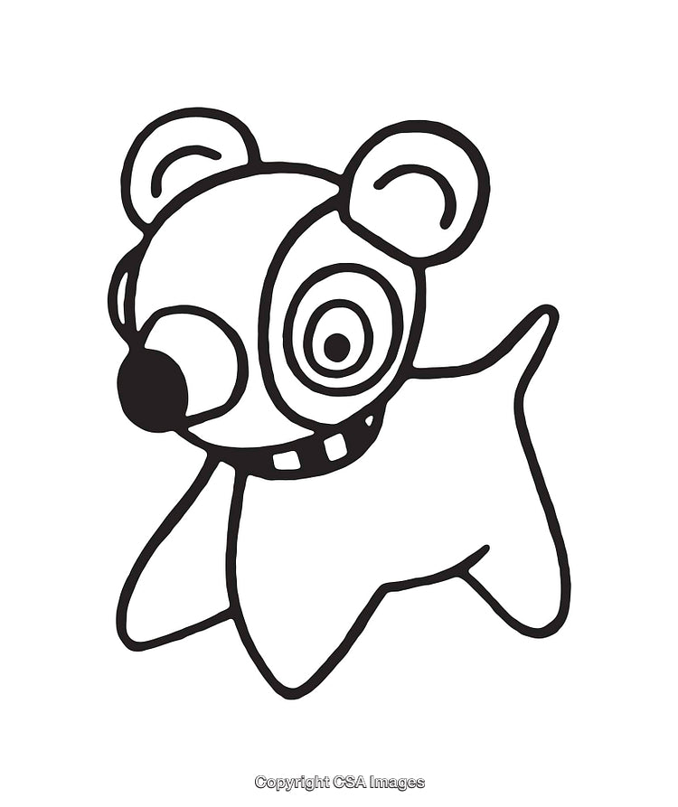 Abstract Black and White Line Art of a Quirky Dog Cartoon
