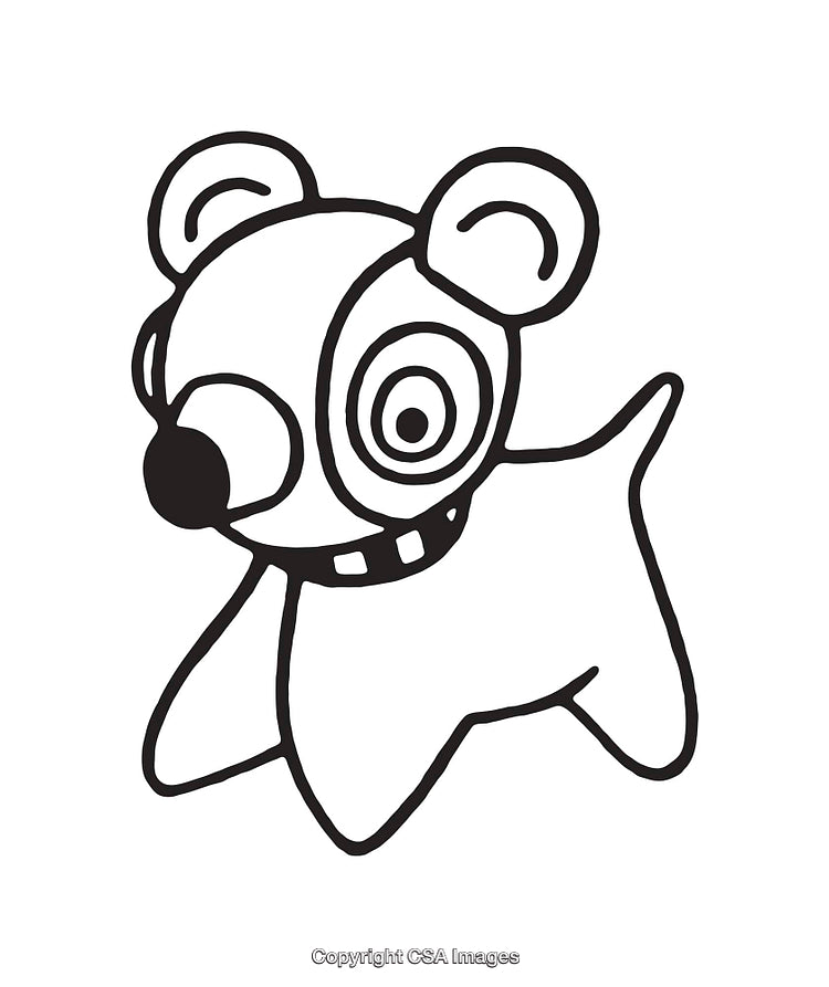 Abstract Black and White Line Art of a Quirky Dog Cartoon