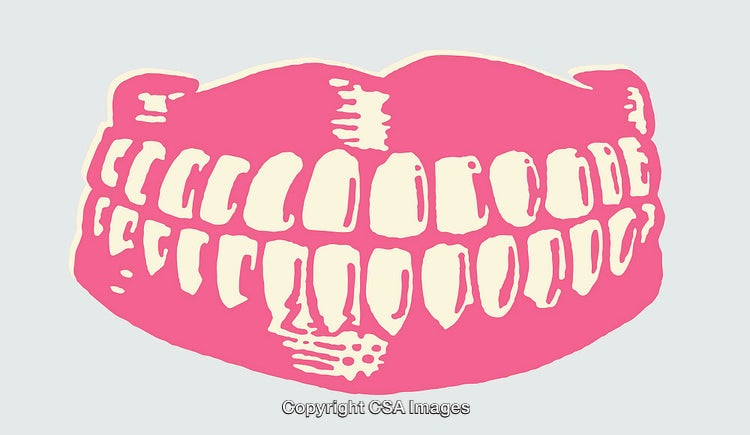 Pink and White Line Art Illustration of Human Teeth Closeup