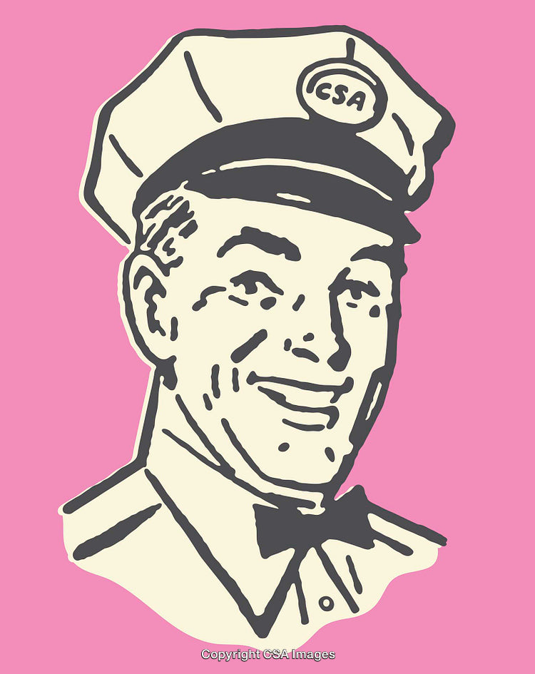 Retro Styled Illustration of a Smiling CSA Worker with Cap on Pink Background