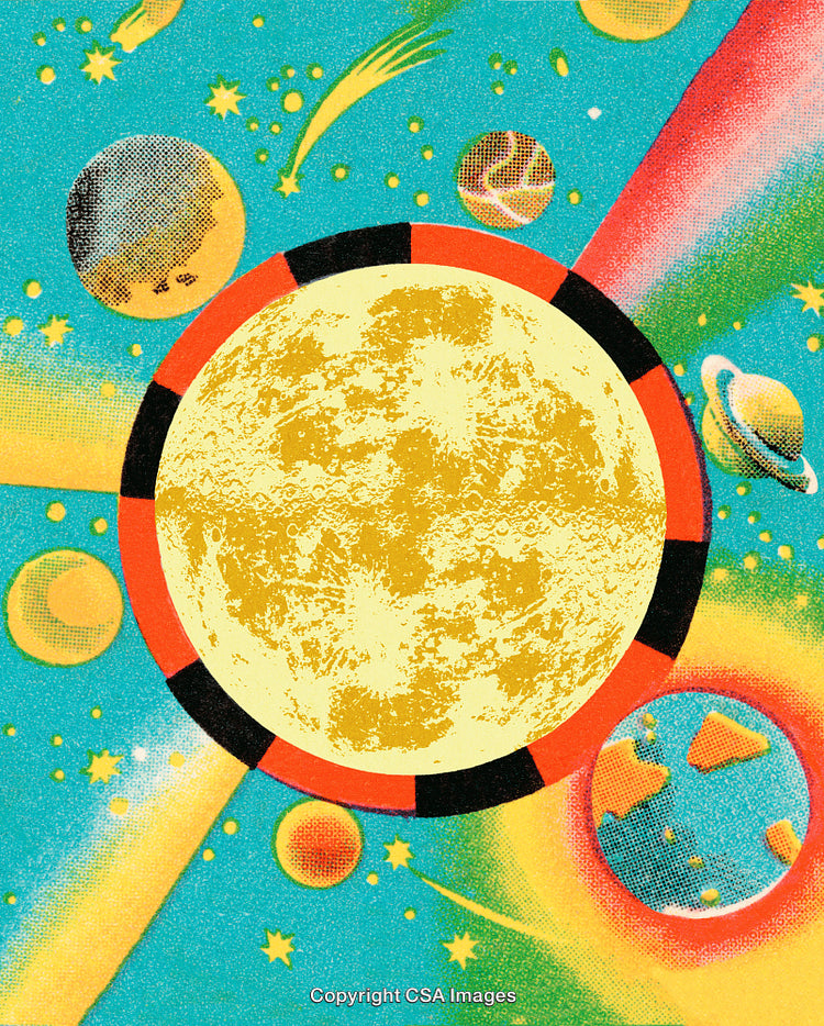 Colorful Abstract Space Scene with Planets and Stars