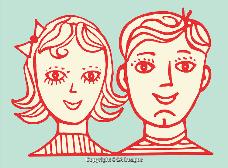Colorful Line Art Illustration of a Smiling Boy and Girl