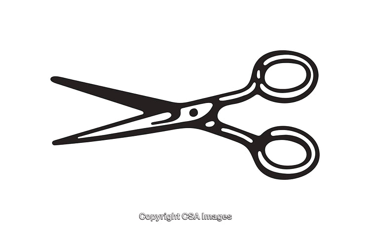 Black and White Line Art Illustration of a Pair of Scissors