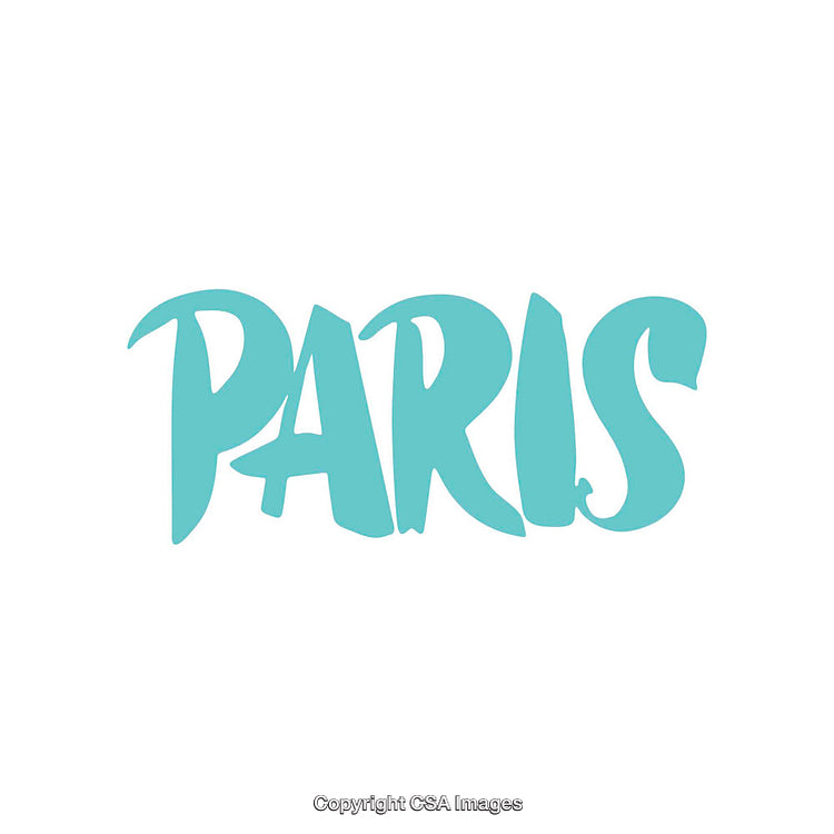 Light Blue Paris Text in Artistic Calligraphy on White Background