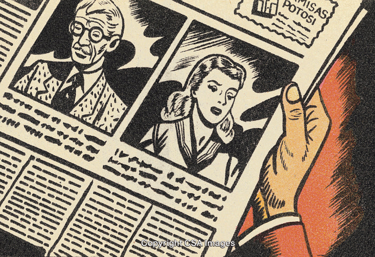 Vintage Hand-Illustrated Newspaper With Portrait Sketches in Black and White