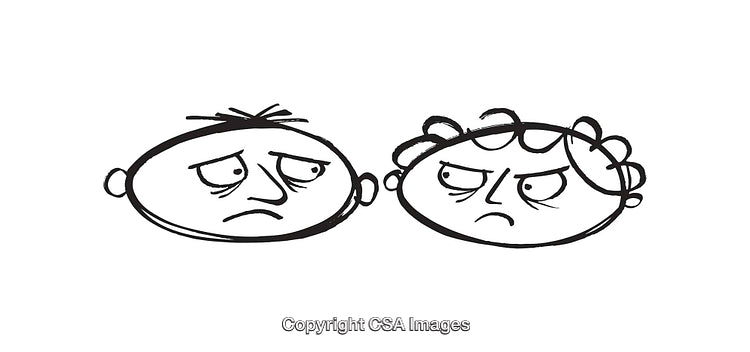 Two Line Art Faces Showing Unpleasant Expressions in Black and White Drawing