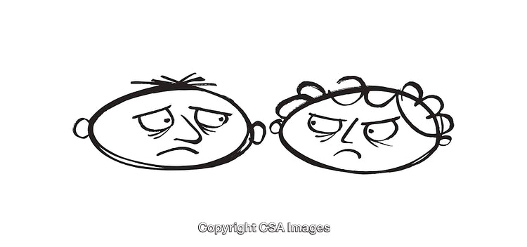 Two Line Art Faces Showing Unpleasant Expressions in Black and White Drawing