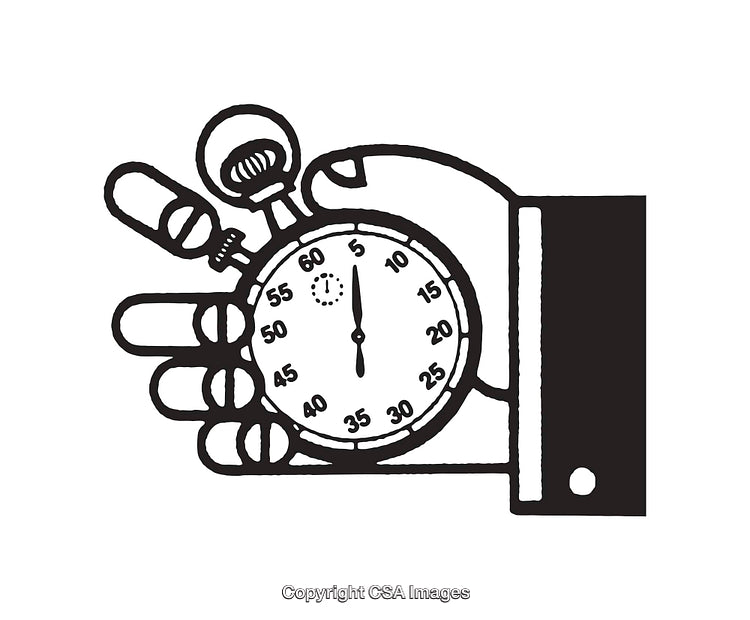 Black and White Illustration of a Hand Holding a Stopwatch