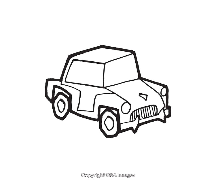 Simple Black and White Line Art Illustration of a Vintage Car