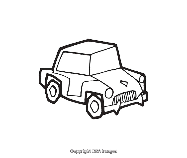 Simple Black and White Line Art Illustration of a Vintage Car
