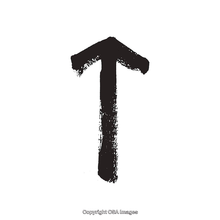 Black Ink Arrow Symbol with a Rough Texture on White Background