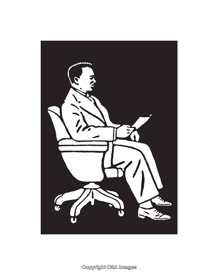 Black and White Line Art Illustration of a Man Sitting on a Chair