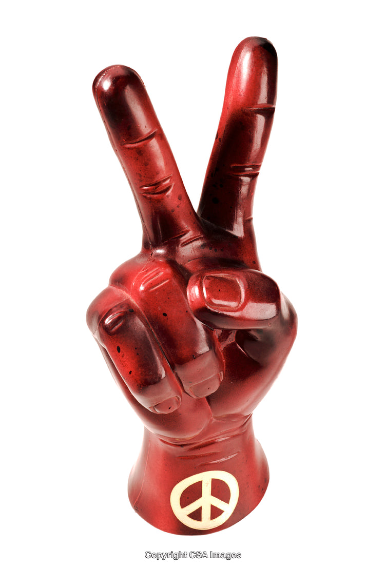 Red Peace Symbol Hand Gesture Figurine With Stand and Classic Design