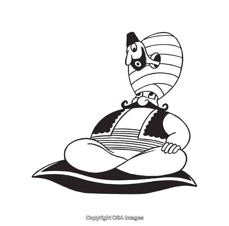 Black and White Cartoon Illustration of a Humorous Sitting Character