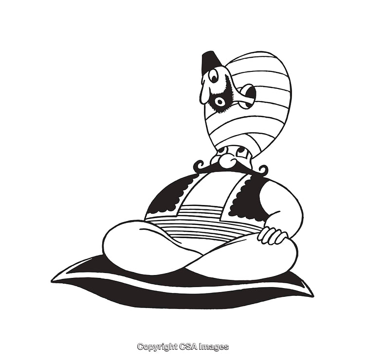 Black and White Cartoon Illustration of a Humorous Sitting Character