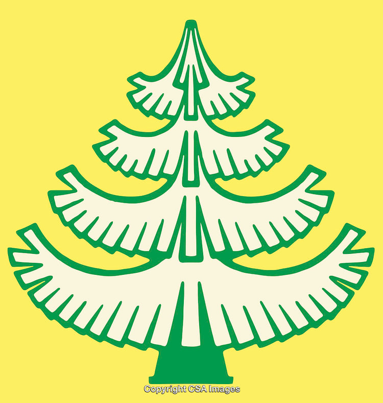Green and White Christmas Tree Illustration with Yellow Background Art Design