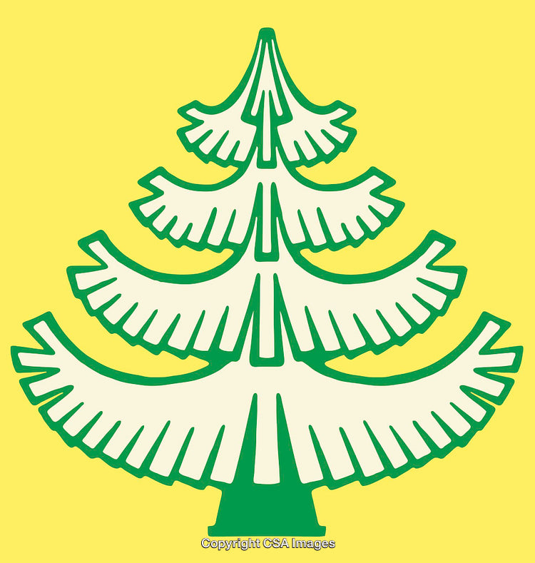 Green and White Christmas Tree Illustration with Yellow Background Art Design