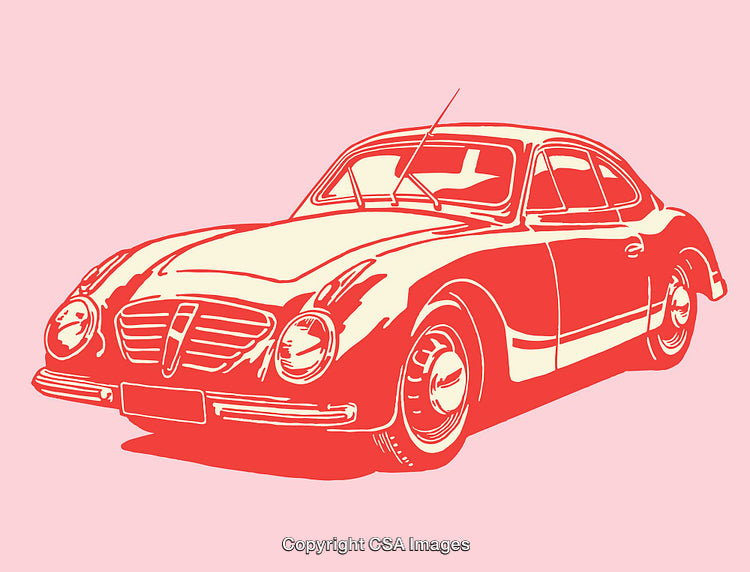 Classic Red Car Illustration in Retro Line Art Style