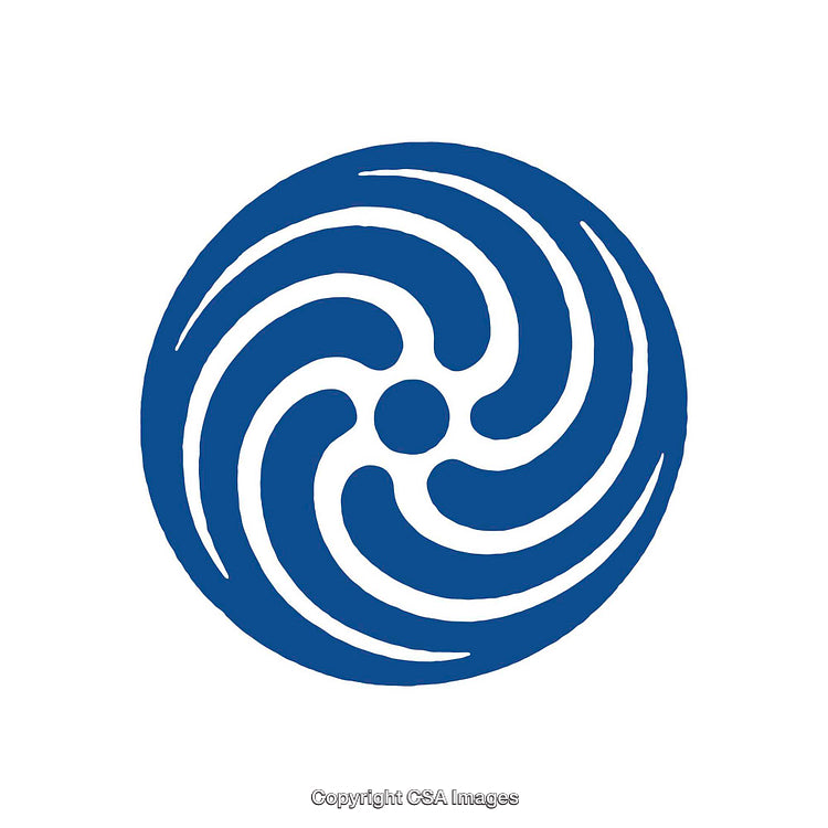 Blue Abstract Circular Shape Featuring Spiral Elements on White Background