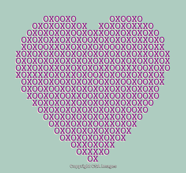 Colorful Heart Shape Formed with Purple Hugs and Kisses Patterns