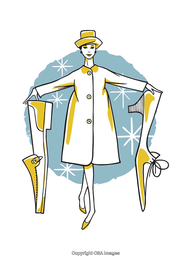 Retro Fashion Illustration of Woman With Stylish Boots and Coat