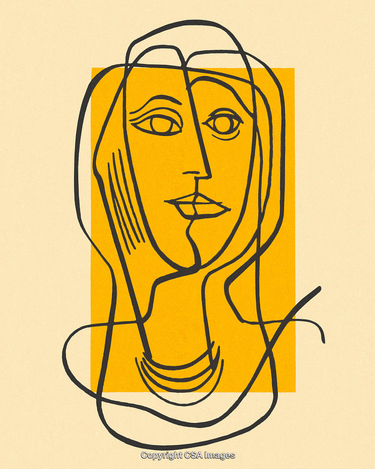Abstract Line Art Portrait with Vibrant Yellow Background