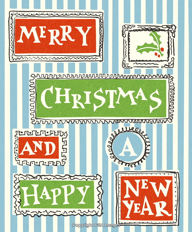 Festive Retro Style Merry Christmas and Happy New Year Card Design