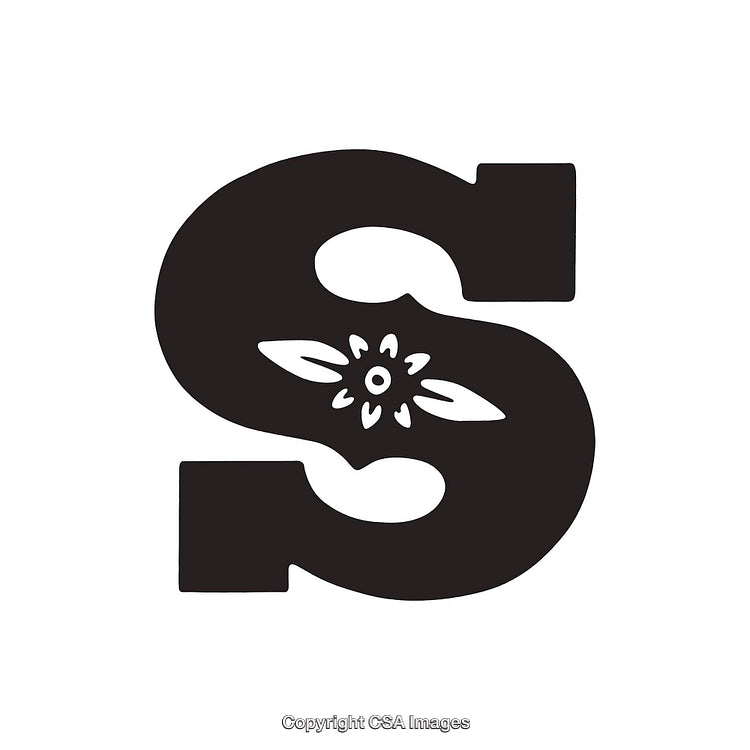 Decorative Black Letter S With Intricate Floral Patterns