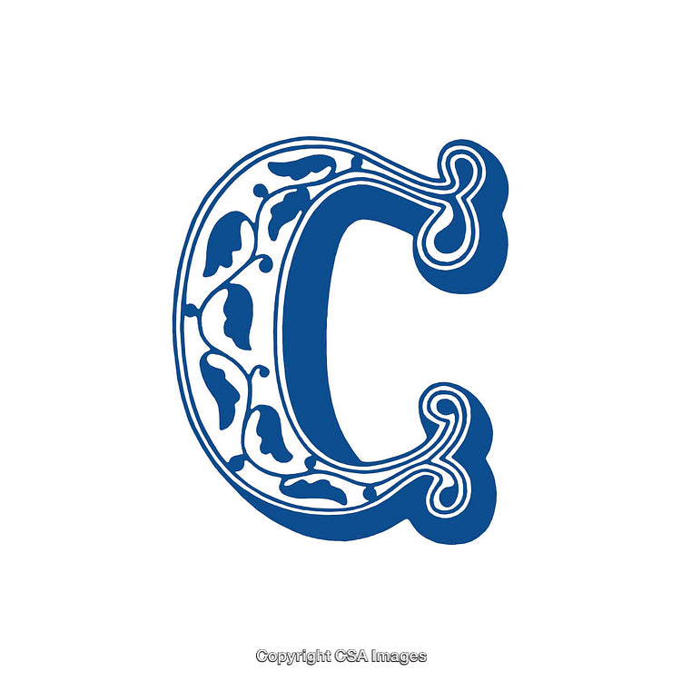 Decorative Blue Letter C with Floral Design for Artistic Use