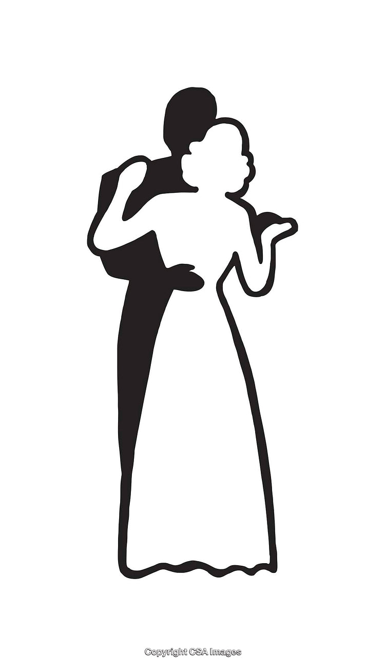 Vintage Black and White Icon of Couple in Embrace Silhouette
