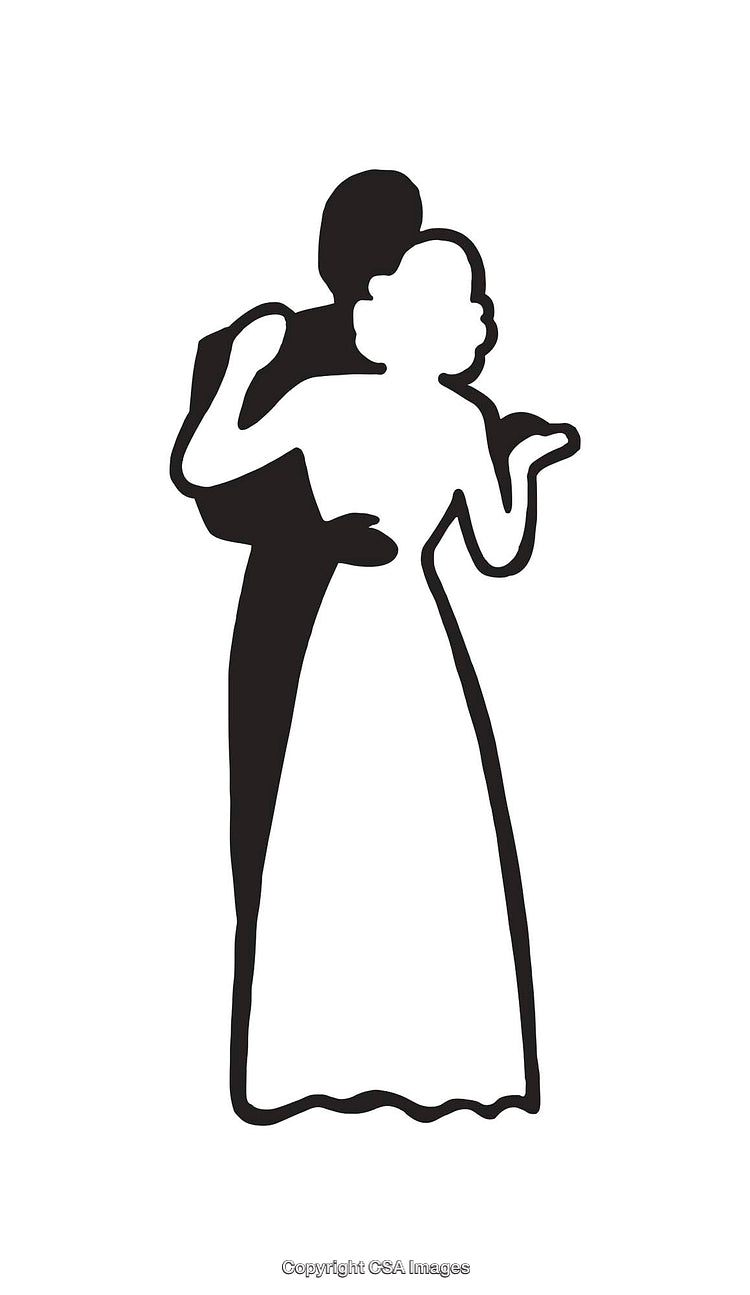 Vintage Black and White Icon of Couple in Embrace Silhouette