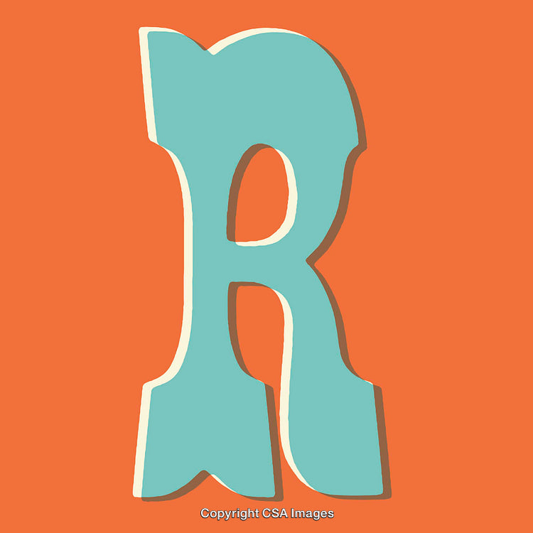 Colorful Vintage Styled Letter 'R' on a Vibrant Orange Background