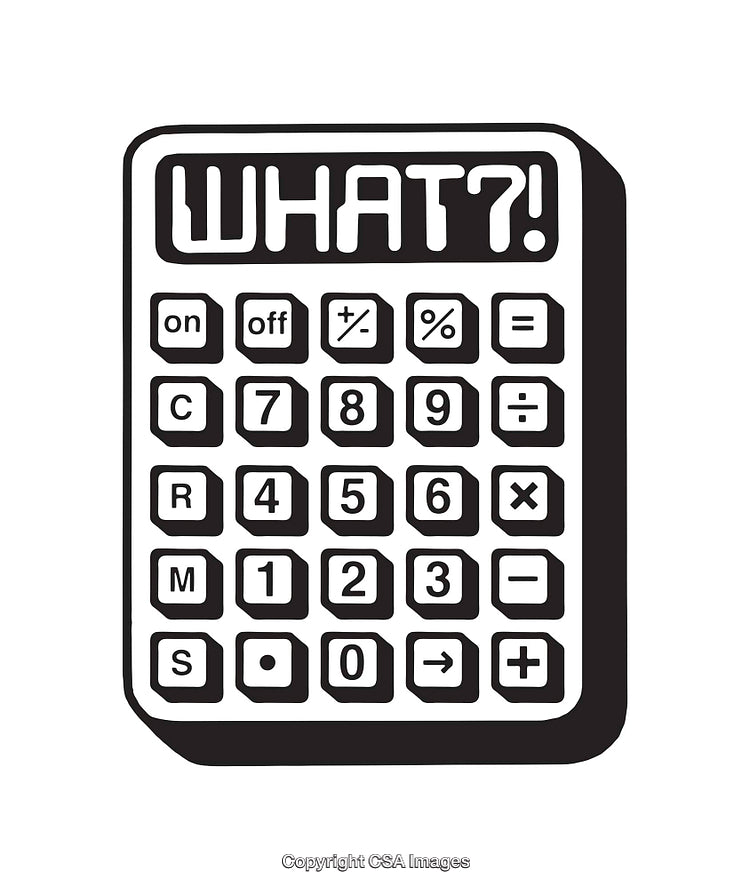 Black and White Whimsical Calculator Illustration With Humorous Text