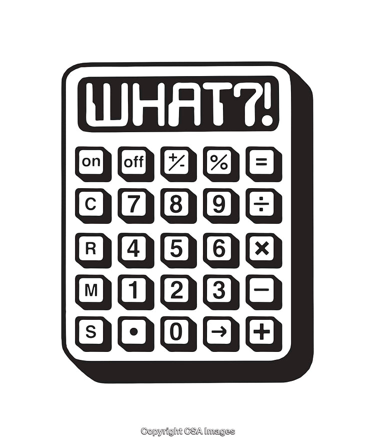 Black and White Whimsical Calculator Illustration With Humorous Text