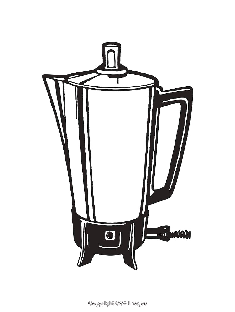 Retro Electric Coffee Percolator in Black and White Line Art Illustration