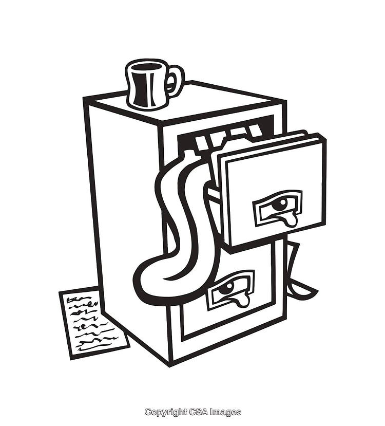 Surreal Black And White Line Art Of Filing Cabinet Cartoon