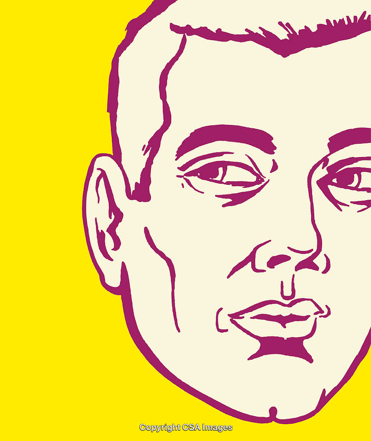 Bold Line Art Illustration of a Man's Face on Yellow Background