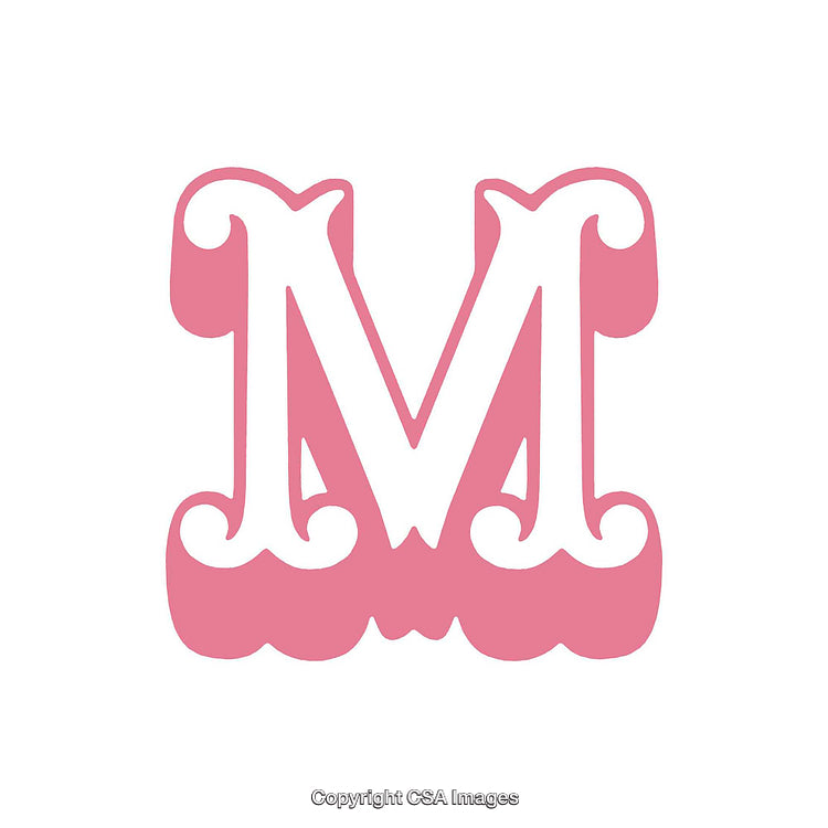 Pink Ornate Letter M with Decorative Flourishes on White Background