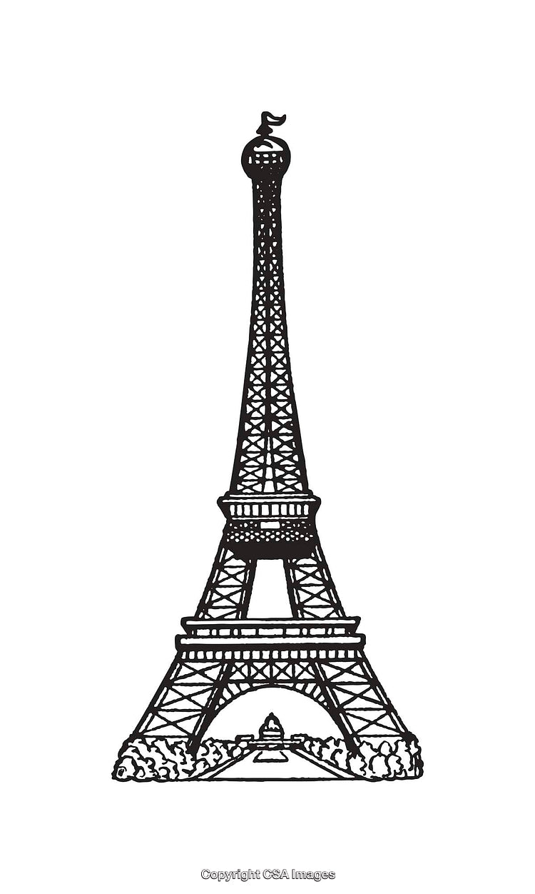 Eiffel Tower Black and White Line Art Illustration with Intricate Details