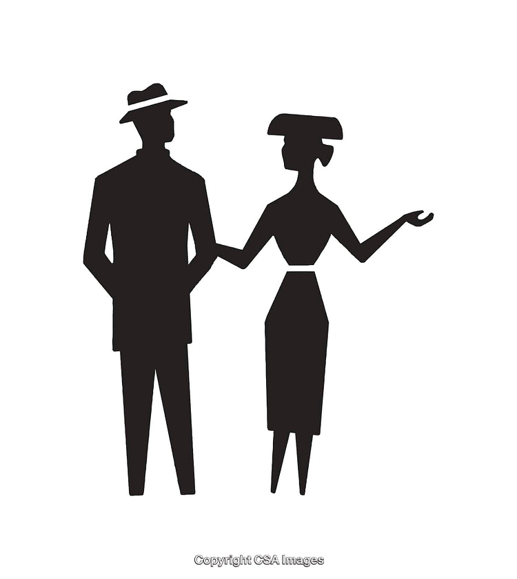 Silhouette Illustration of a Classy Vintage Couple in Stylish Outfits