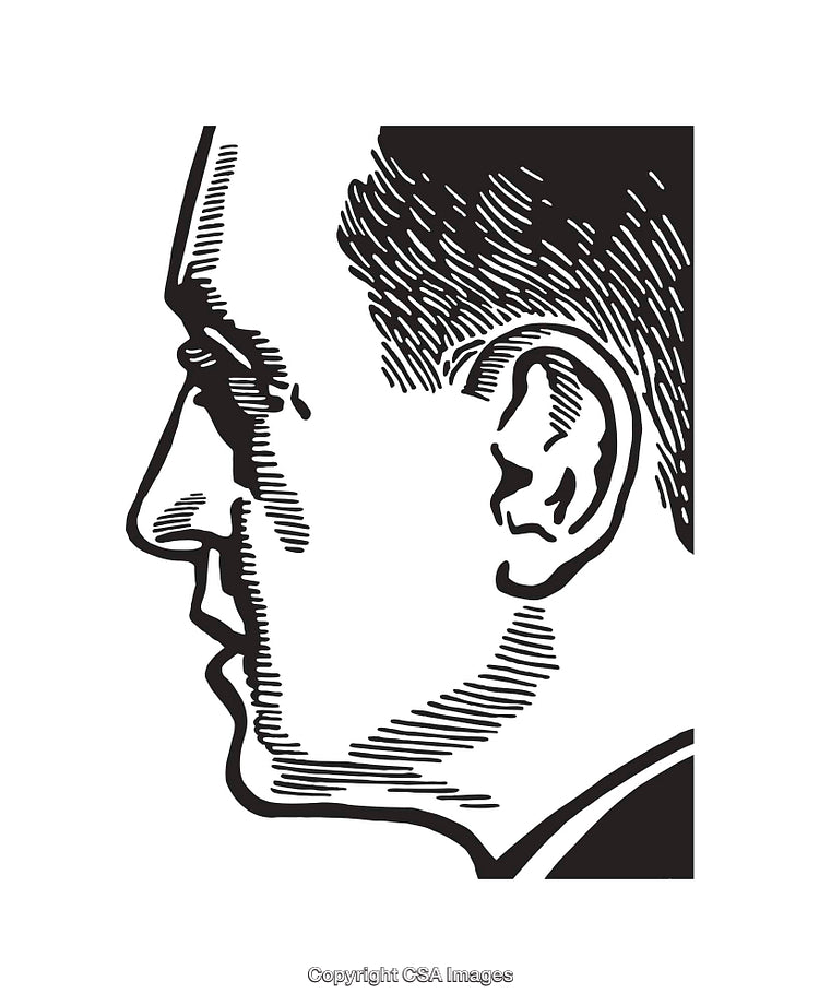 Black and White Line Art Profile Illustration of a Man's Face