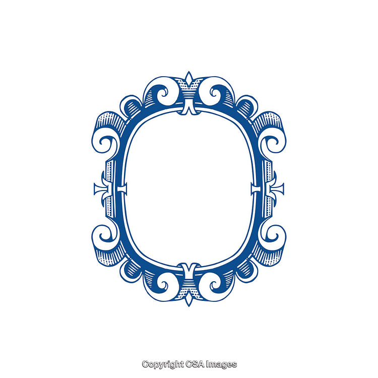 Elegant Decorative Frame in Blue Design With Ornamental Details and White Background