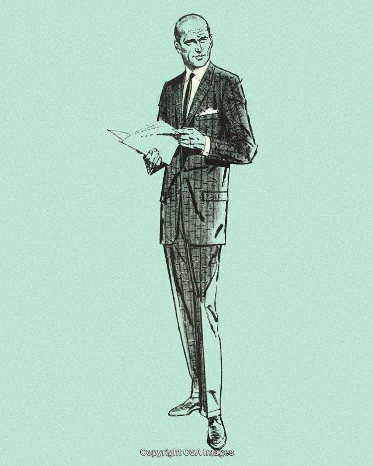 Vintage Illustration of a Professional Businessman Holding Documents on Green Background