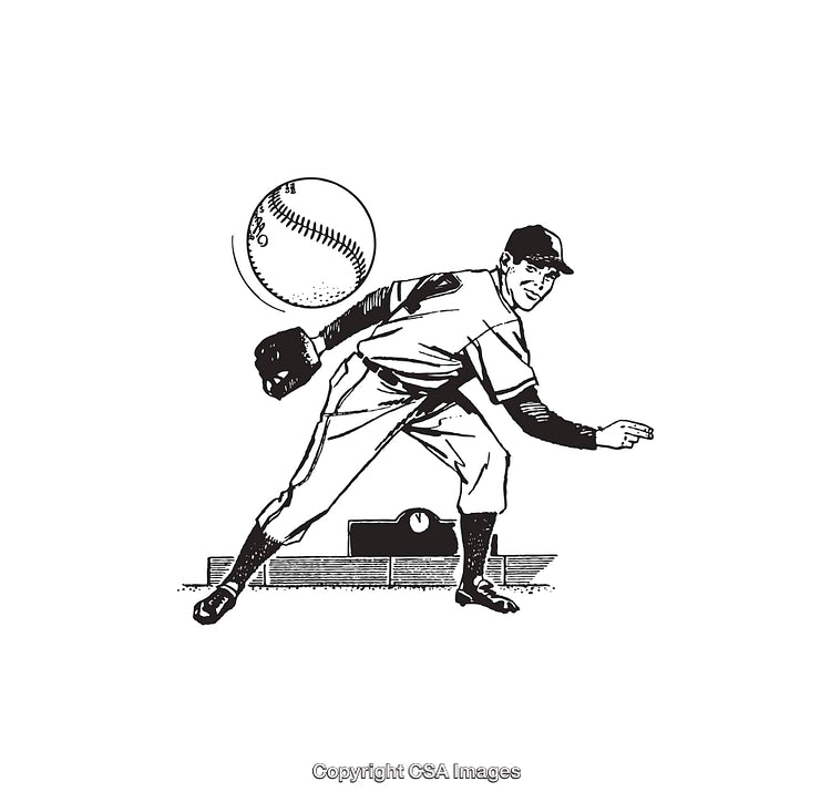 Vintage Baseball Line Art Illustration of a Pitching Player