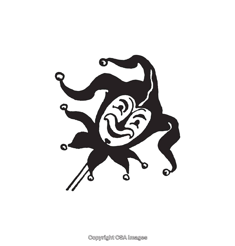 Black and White Line Art Illustration of a Jester Face
