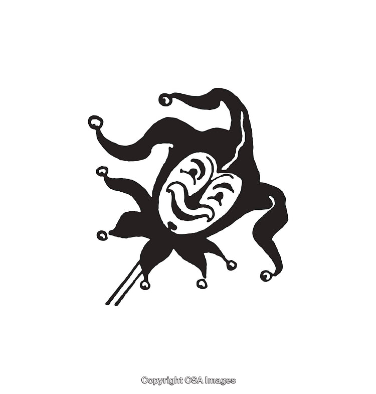 Black and White Line Art Illustration of a Jester Face