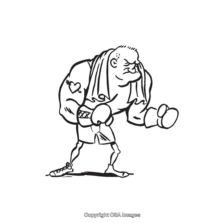 Hand-Drawn Boxing Character Line Art With Gloves and Determined Stance