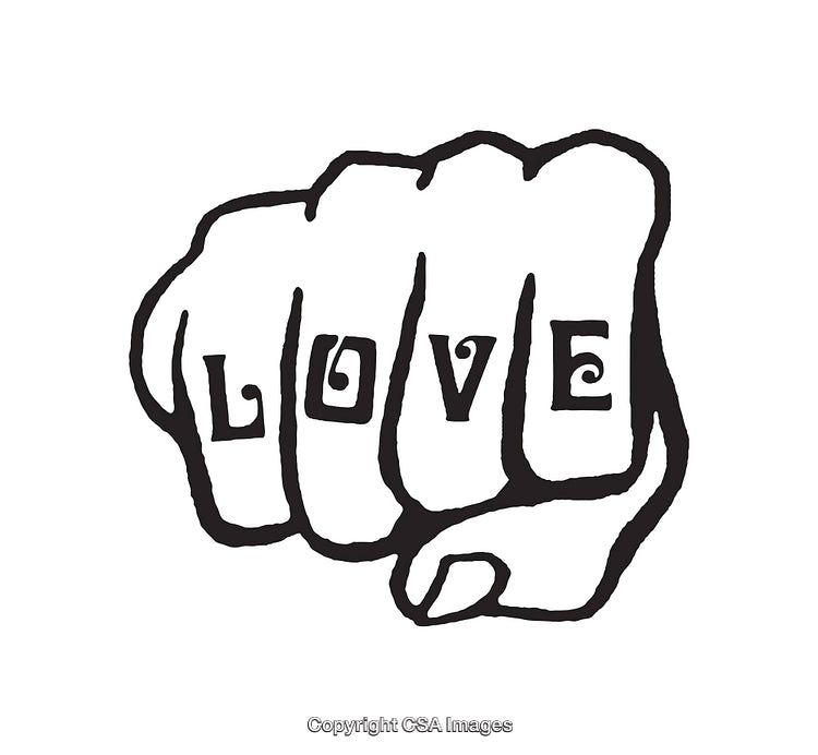 Bold Black and White Line Art of Fist with Love Text