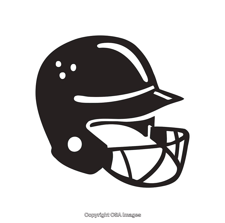 Black and White Line Art Illustration of a Sports Helmet Close-Up