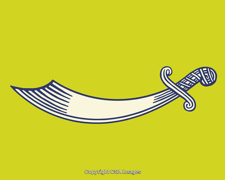 Stylized Illustration of Curved Sword with Vibrant Colors